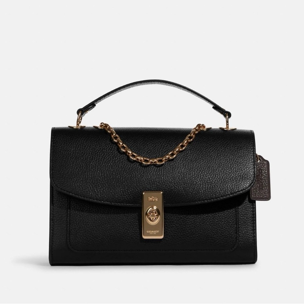 Coach Lane Shoulder Bag - Black Pebbled Leather w/Snake Accent Handle